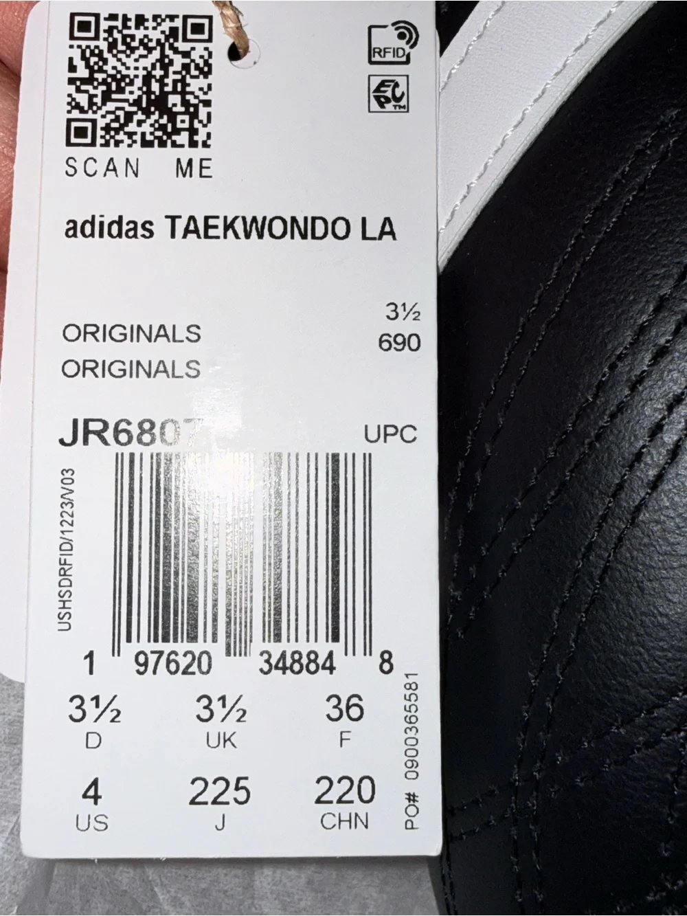 adidas Taekwondo Lace Black White Gum Shoes US 4 NEW